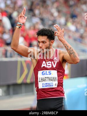 Kassel, Deutschland. 09. Juli 2023. Jubelsieger Joshua HARTMANN (ASV Köln) Finale mit 200m Männern bei 09.07.2023 deutschen Leichtathletikmeisterschaften 2023 ab 08,07. - 09.07.2023 in Kassel/Deutschland. Kredit: dpa/Alamy Live News Stockfoto