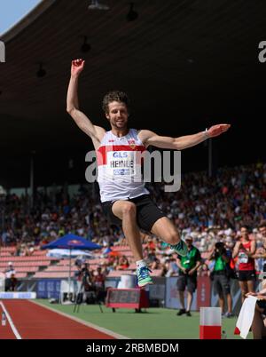 Kassel, Deutschland. 09. Juli 2023. Fabian HEINLE (VfB Stuttgart), Langsprung-Finale für Männer, bei der deutschen Leichtathletik-Meisterschaft 2023 09.07.2023 ab 08,07. - 09.07.2023 in Kassel/Deutschland. Kredit: dpa/Alamy Live News Stockfoto