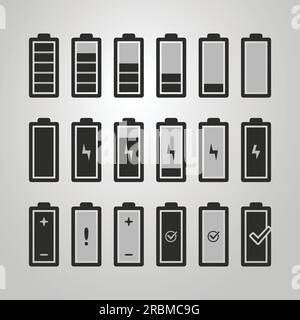 Schwarz-Weiß-Akku-Symbolsatz-Design Stock Vektor