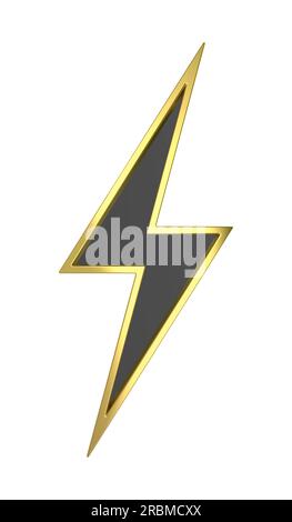 Goldenes Blitzsymbol auf weißem Hintergrund Stockfoto