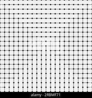 Schwarzer und weißer Hintergrund mit vertikalen und horizontalen Streifen. Schwarze Streifen mit Punkten darauf. Modernes, trendiges Design. Illusion einer vier-Isosceles-Anlage Stock Vektor