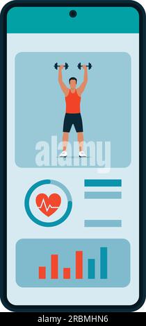 Sport- und Fitness-App-Tracker auf Smartphone: Workout- und Sportkonzept Stock Vektor