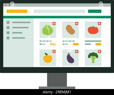 Online-Einkaufsoberfläche für Lebensmittel auf der Leinwand mit verschiedenen Artikeln im Angebot Stock Vektor