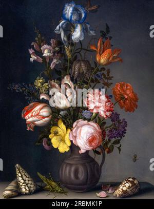 Blumen in einer Vase mit Muscheln und Insekten, Balthasar van der Ast, ca. 1630, Stockfoto