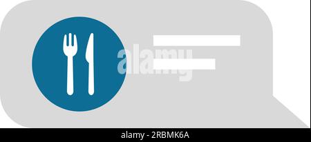 Sprechblase mit Restaurantsymbol und Botschaft: werbe- und Navigationskonzept Stock Vektor