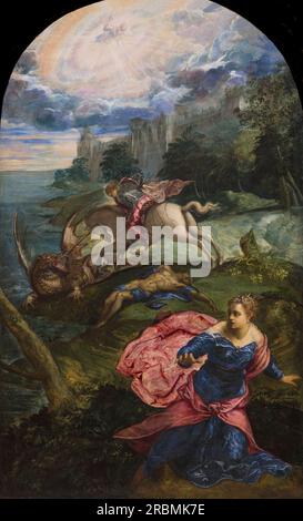 Der heilige Georg und der Drache, Jacopo Tintoretto, ca. 1555, Stockfoto