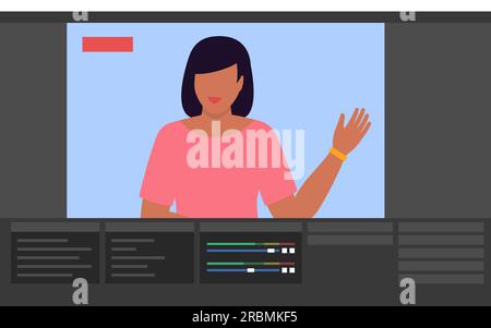 Live-Stream-Software-Schnittstelle mit Influencer Live-Streaming eines Videos online Stock Vektor