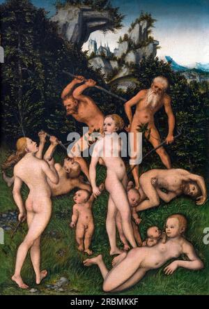 Primitive Menschen, die das Silberzeitalter schließen, die Früchte der Eifersucht, Lucas Cranach der ältere, um 1530, Stockfoto