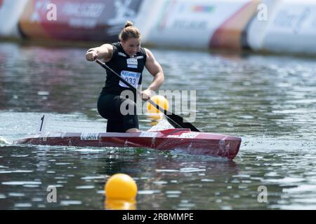 Lisa JAHN (KC Berlin), Gewinnerin, Goldmedaille, Action, Frauenkanu C1 Finale, Frauen, Kanu-Parallelsprint, Kanu-Wettbewerbe am 9. Juli 2023 in Duisburg/Deutschland die Finale 2023 Rhein-Ruhr von 06,07 bis 09.07.2023 Stockfoto