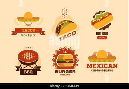 Farbenfrohes Fastfood flaches Icon Set Stock Vektor