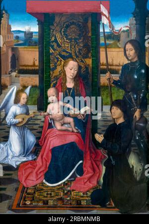 Jungfrau und Kind mit einem Engel, Hans Memling, ca. 1480, Stockfoto