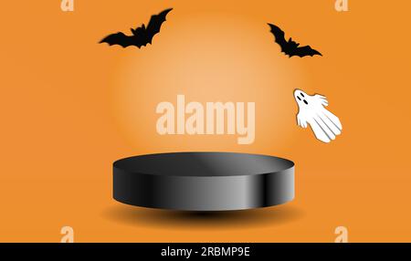 Podium für die Präsentation von Waren mit orangefarbenem Studiohintergrund, das Konzept von Halloween-Verkäufen, -Einkäufen, -Produktwerbung Stock Vektor