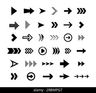 Flache Symbolgruppe mit großen schwarzen Pfeilen Stock Vektor