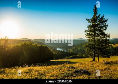 Sunset, Lac de Blanchemer, in Hohneck, La Bresse, Vogesen, Region Grand Est, Elsass-Lothringen, Vogesen und Haut-Rhin, Frankreich Stockfoto