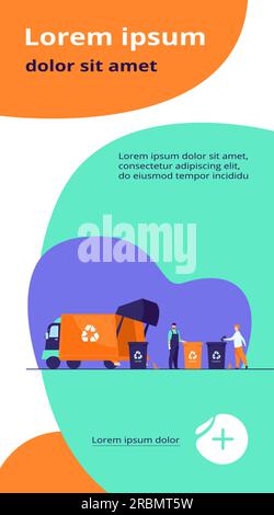 Abbildung des flachen Vektors für die Reinigung des Abfallbehälters Stock Vektor