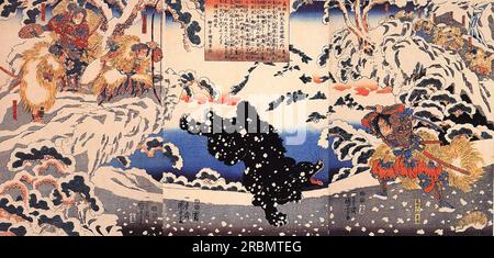 KAMEI Rokuro und der Schwarze Bär im Schnee 1849 von Utagawa Kuniyoshi Stockfoto