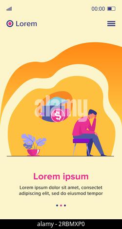 Deprimierter, trauriger Mann, der über finanzielle Probleme nachdenkt Stock Vektor