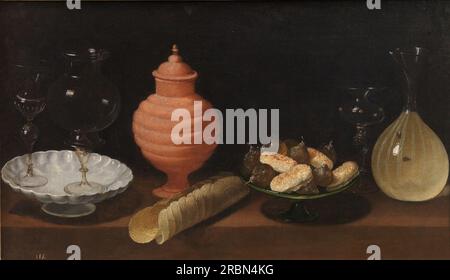 Still-Life of Glass, Pottery, and Sweets 1622 von Juan van der Hamen Stockfoto