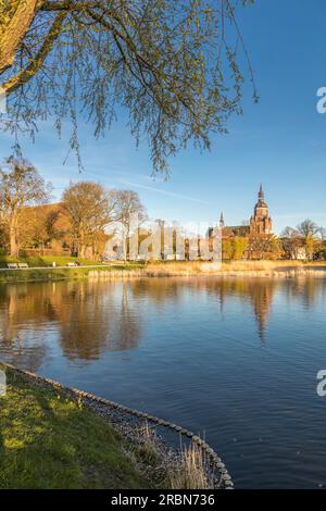 Knieperteich und St. Marienkirche, Stralsund, Mecklenburg-Vorpommern, Norddeutschland, Deutschland Stockfoto