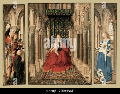 Dresden Triptych (Jungfrau und Kind mit St. Michael und St. Catherine und eine Spenderin) 1437 von Jan van Eyck Stockfoto