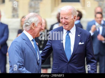 Windsor, Großbritannien. 10. Juli 2023. US-Präsident Joe Biden trifft sich am 10. Juli 2023 im Windsor Castle in Windsor mit dem britischen König Charles III. Biden wird einen kurzen Besuch abstatten, um Premierminister Rishi Sunak und König Karl III. Zum ersten Mal seit seiner Krönung im Mai im Vorfeld des NATO-Gipfels 2023 in Vilnius, Litauen, zu treffen. Foto: The Royal Family/Credit: UPI/Alamy Live News Stockfoto