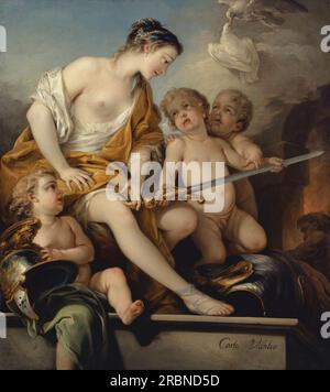 Venus und Amor mit den Armen des Mars 1743 von Charles-Andre van Loo (Carle van Loo) Stockfoto