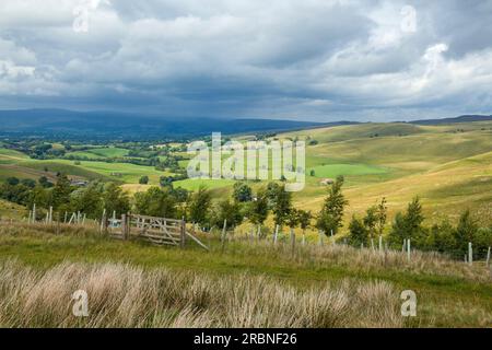 Eine wunderschöne Aussicht von der Tommy Road, die die Sedbergh Road mit der Mallerstang Road in the Dales verbindet - in der Ferne sind die Pennine Hills Stockfoto
