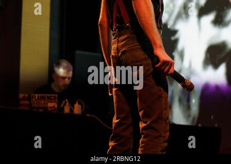 A Lluz, Orión E A Nova Lluz, Poetische Show, Miguel Rodríguez und Andrés Rodríguez, Santanyi, Mallorca, Balearen, Spanien. Stockfoto