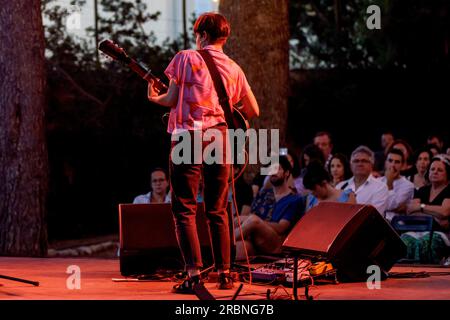 Anna Andreu in Konzert, La mida, La Lluna en Vers Festival, Binissalem, Mallorca, Balearen, Spanien. Stockfoto