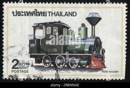 RUSSLAND KALININGRAD, 2. JUNI 2016: Stempel gedruckt von Thailand, zeigt Lokomotive, circa 1990 Stockfoto