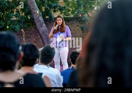 Anna Andreu in Konzert, La Lluna en Vers Festival, Binissalem, Mallorca, Balearen, Spanien. Stockfoto