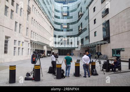 London, Großbritannien. Juli 2023. Außenansicht des Hauptquartiers der BBC im Zentrum von London. Quelle: Vuk Valcic/Alamy Stockfoto