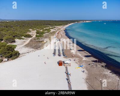 SA Rapita Beach aus der Vogelperspektive, Campos, Mallorca, Balearen, Spanien. Stockfoto