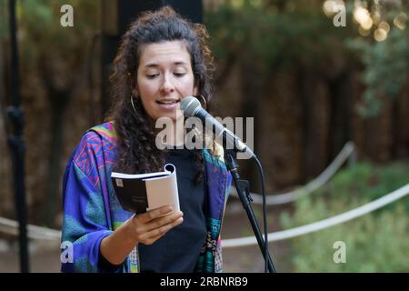 Jèssica Ferrer, poetischer Erwägungsgrund, Oratori de Sant Blai, Campos, Mallorca, Balearen, spanische poetische Erwägung, Oratori de Sant Blai, Campos, Mallorca, Balearen, Spanien. Stockfoto