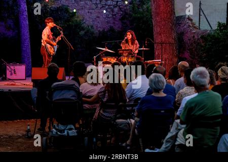 Anna Andreu in Konzert, La mida, La Lluna en Vers Festival, Binissalem, Mallorca, Balearen, Spanien. Stockfoto