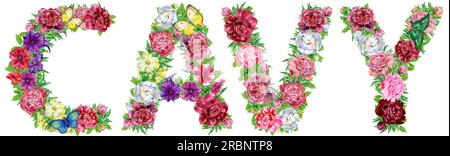 Wort BRO von Aquarell Blumen, isolierte Hand auf einen weißen Hintergrund, Hochzeit Design gezeichnet, englische Alphabet Stockfoto