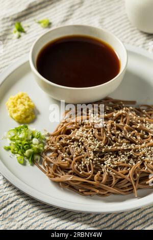 Hausgemachte japanische Buckwheat-Soba-Nudeln mit Sojasauce Stockfoto