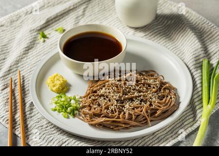 Hausgemachte japanische Buckwheat-Soba-Nudeln mit Sojasauce Stockfoto