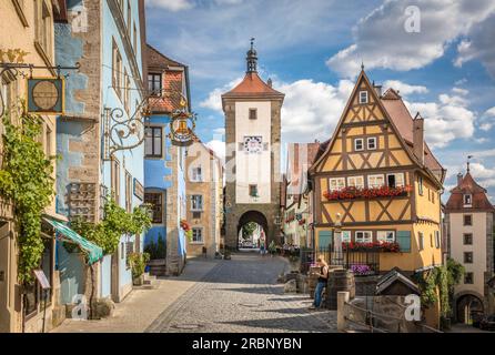 Plönlein und Siebersturm in der Altstadt von Rothenburg ob der Tauber, Mittelfrankreich, Bayern Stockfoto