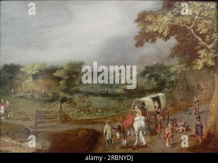 Eine Sommerdorflandschaft mit Horse 1625 von Adriaen van de Venne Stockfoto