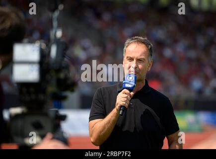 Kassel, Deutschland. 09. Juli 2023. Claus LUFEN, Moderator, ARD, WDR, Fernsehen, TV, Medien, 09.07.2023 Deutsche Leichtathletik-Meisterschaft 2023, von 08,07. - 09.07.2023 in Kassel/Deutschland. Kredit: dpa/Alamy Live News Stockfoto