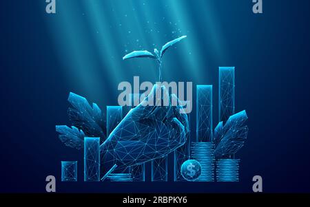 Konzept Der Nachhaltigen Wirtschaft. Abstract Digital Hand-Holding Plant Stock Vektor