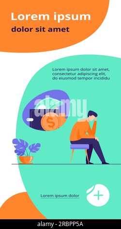 Deprimierter, trauriger Mann, der über finanzielle Probleme nachdenkt Stock Vektor