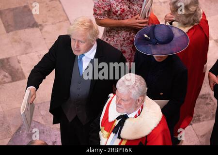 Boris Johnson und seine Frau Carrie besuchen die King Charles III. Krönung in Westminster Abbey, London, Großbritannien, London, England, UK 06. Mai 2023 Stockfoto