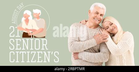 Banner für den WeltSeniorentag mit glücklichem, reifem Paar Stockfoto