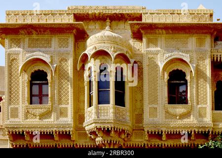 Indien, Radjastan, Jaisalmer Old Town Fort, Finest, Haveli Steinschnitzerei, Kunst Stockfoto