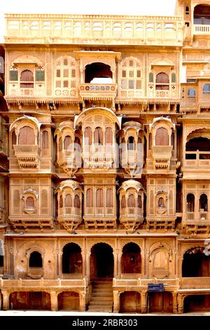 Idien, Radjastan Jaisalmer, Old Town Fort, Haveli, Steinschnitzerei, Fassaden Stockfoto