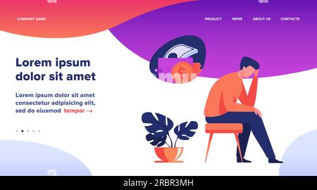 Deprimierter, trauriger Mann, der über finanzielle Probleme nachdenkt Stock Vektor