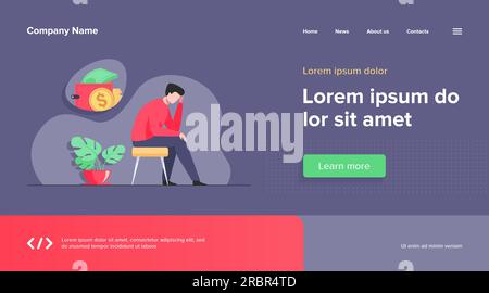 Deprimierter, trauriger Mann, der über finanzielle Probleme nachdenkt Stock Vektor