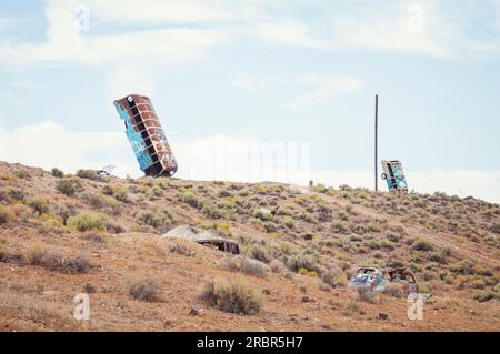 08-14-2017 Goldfield, NV, USA. International Car Forest of the Last Church. Stockfoto